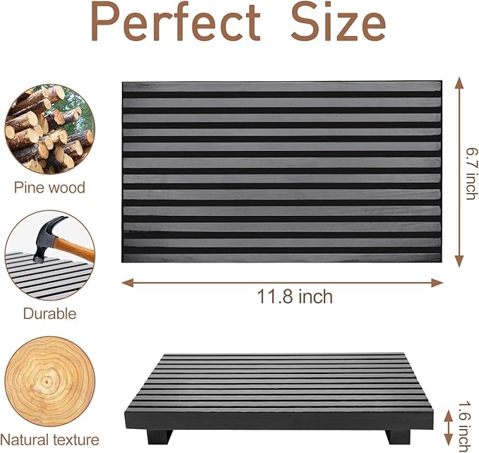 Renawe Black Bathroom Counter Tray Organizer Wood Riser Stand Kitchen Countertop Trays Wooden Pedesta Display Dish Soap Dispenser Holder for Bathroom Decor Sink Accessories Vanity Tray