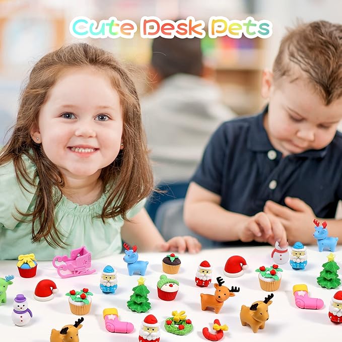 Kleeblatt 3D Assemblable Christmas Erasers 45 PCS - Santa Claus, Reindeer, Snowman, Christmas Tree Creative Gifts for Children