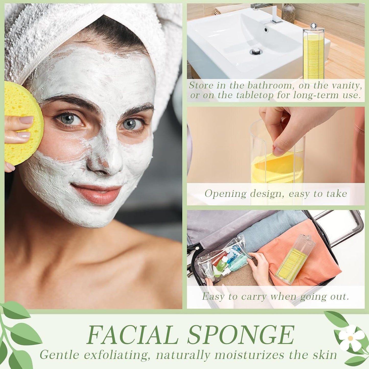 Sieral 120pcs Compressed Facial Sponges Disposable Natural Face Sponges Round Soft Pads with Container for Washing Face Cleansing Exfoliating Esthetician Makeup Removal Travel(Lemon Yellow)