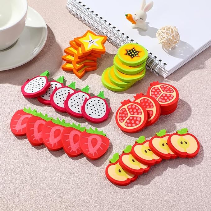 Kleeblatt Large Fruit Erasers for Kids Bulk, 36 PCS Big Fun Desk Pets for Kids Classroom, Treasure Box Prizes,Party Favors for Kids Goodie Bags, Back to School Gifts for Students