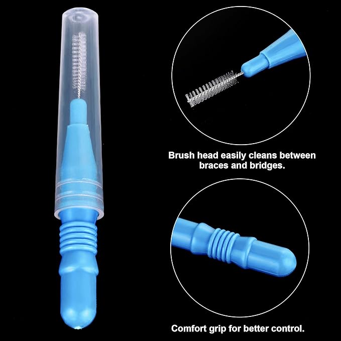 BBTO 100 Pcs Braces Dental Brush Flosser for Cleaner Interdental Brush Toothpick Tooth Flossing Head Oral Dental Toothpick Cleaners Cleaning Tool(Red White Green Light Green, Light Blue)