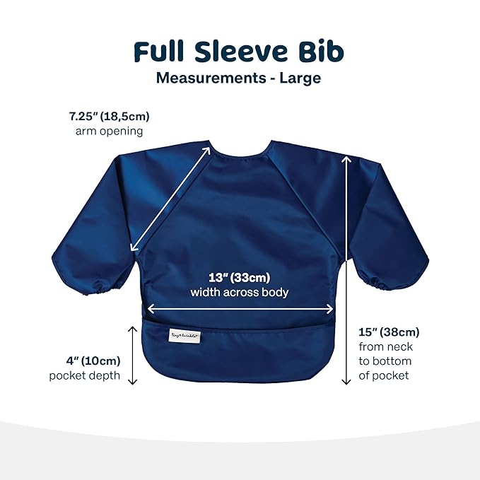 Tiny Twinkle Long Sleeve Bib for Babies & Toddlers – 2 Pack Waterproof Smock Bibs for Eating – Machine Washable & Mess-Proof, Baby Feeding Essential & Shower Must-Have (Grey Indigo,2-4Y)