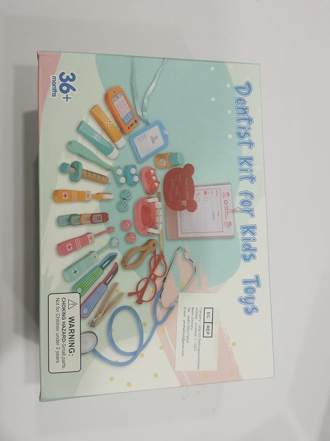 Wooden Dentist Kit for Kids, 41 Pieces Toy Medical Kit with Stethoscope & Medical Storage Bag, Montessori Pretend Doctor Kit Toys for 3 4 5 6 Years Old Boys Girls