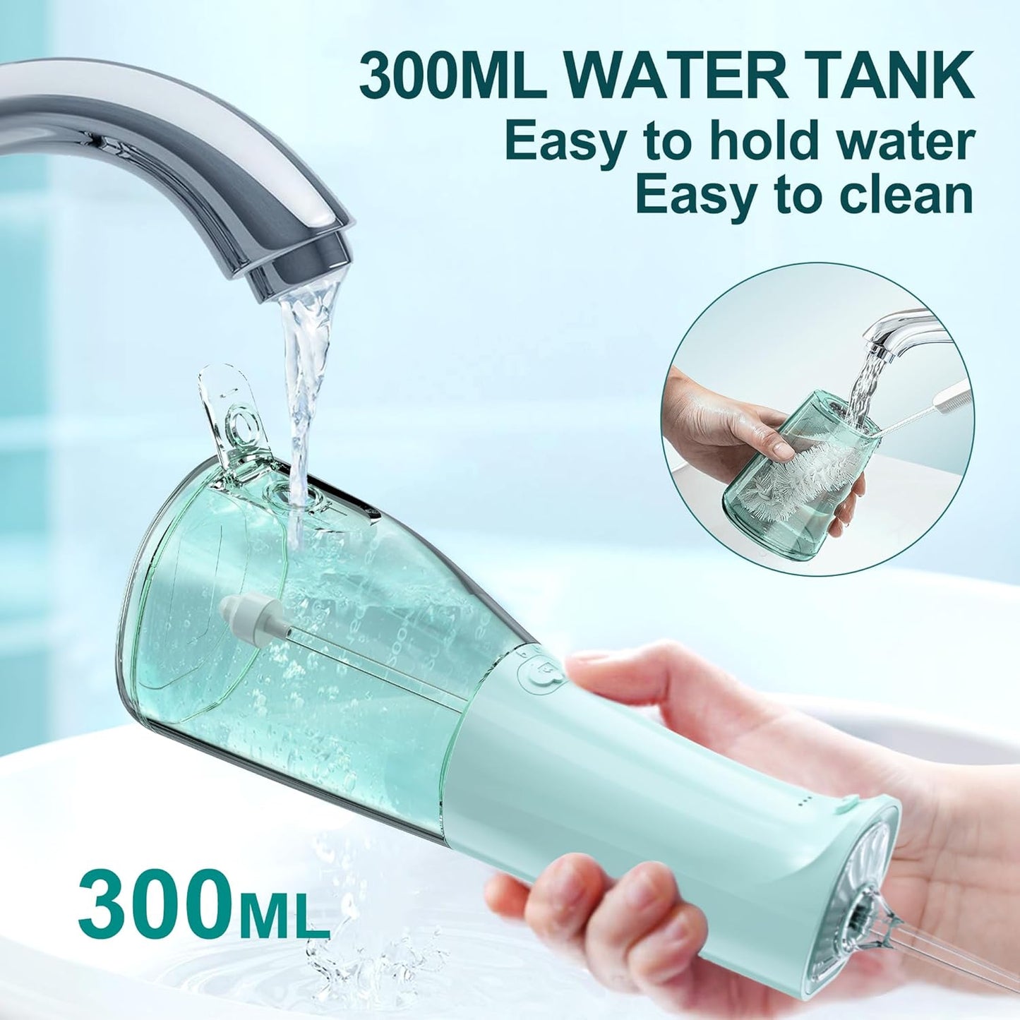 Water Dental Flosser OLED Display Cordless Teeth Cleaning MOCEL 5 Modes Oral Irrigator 300ML Portable and USB C Rechargeable IPX7 Waterproof Floss Teeth Pick (Green)