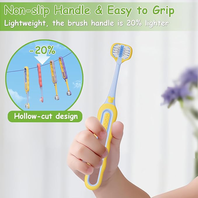 Toddler Toothbrush 8 Pack, Soft Baby Toothbrush Efficient 3 Sided Kids Tooth Brush for Ages 1-12 Years, Infant Training Tooth Brush Complete Tooth and Gum Care, Easy to Grip(Patent)