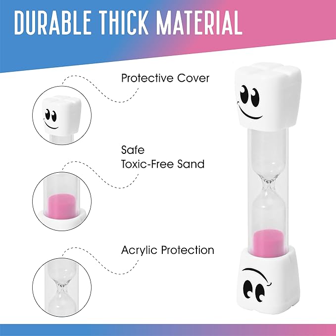 2 Minute Toothbrush Sand Timer for Kids - Set of 2 Small Blue and Pink Smiley Hourglass