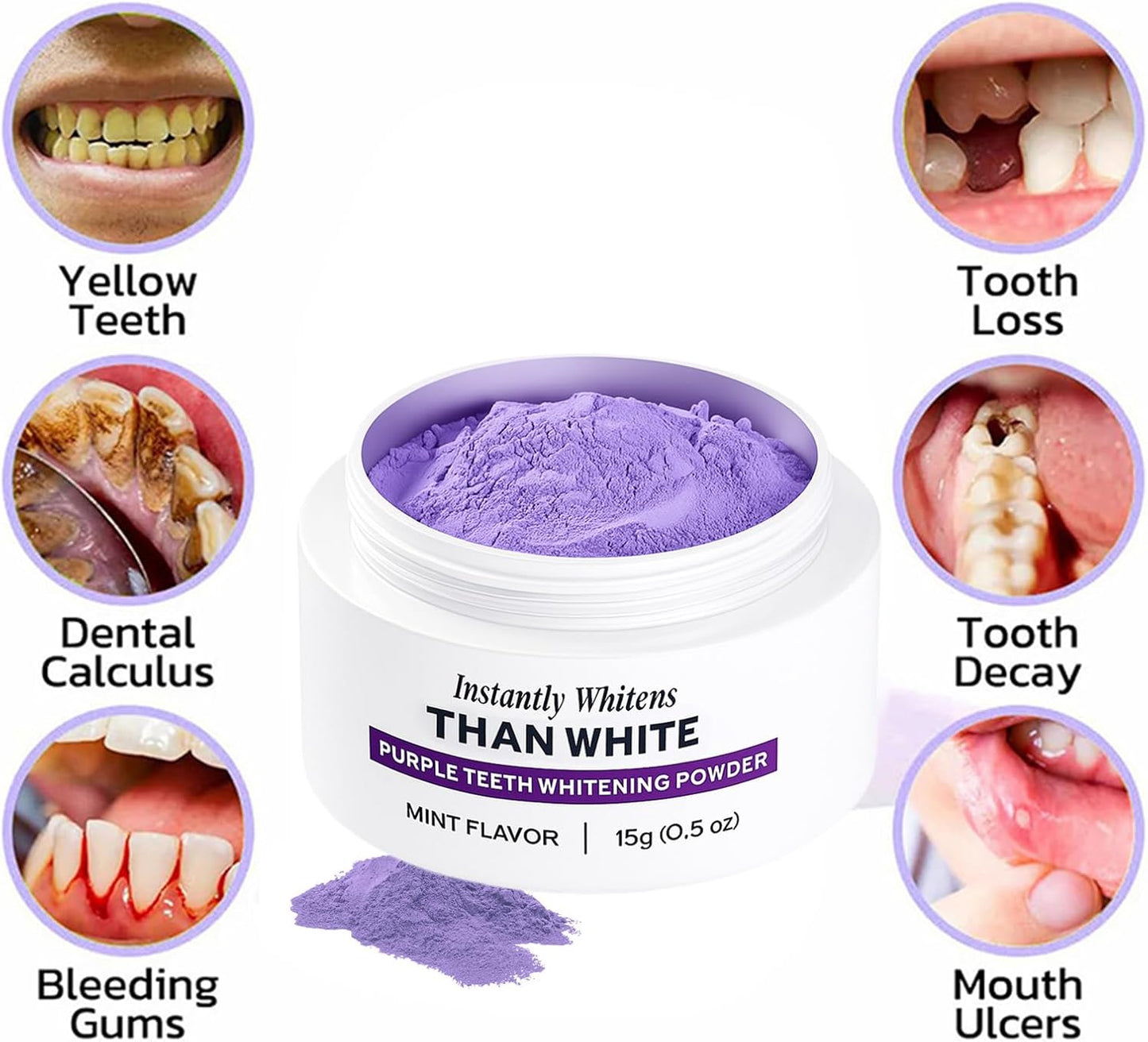 White Purple Teeth Whitening Powder - Instantly Whitens Than White, Purple Brightening Powder for Protect Gums and Freshen Breath (1)