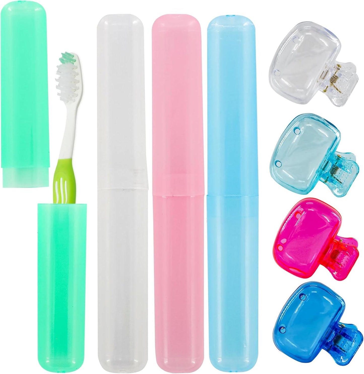 8 PCS Toothbrush Covers and Toothbrushs Travel Case, Travel Toothbrush Holder, Tooth Brush Cover Cap for Traveling, Bathroom, Camping, Business Trip