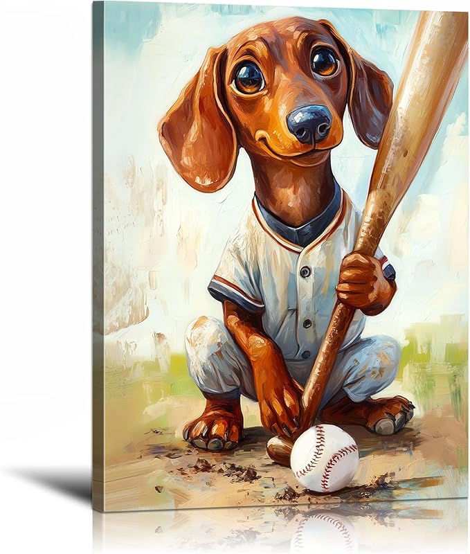 YOUHONG Animal Wall Art Animal Pictures Wall Decor Dog Art with Built-in Wooden Frame - Sports Poster Dog Pictures for Bedroom & Living Room Decor Easy Hanging (12x15.7 Inches)