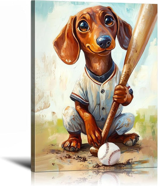 YOUHONG Animal Wall Art Animal Pictures Wall Decor Dog Art with Built-in Wooden Frame - Sports Poster Dog Pictures for Bedroom & Living Room Decor Easy Hanging (12x15.7 Inches)