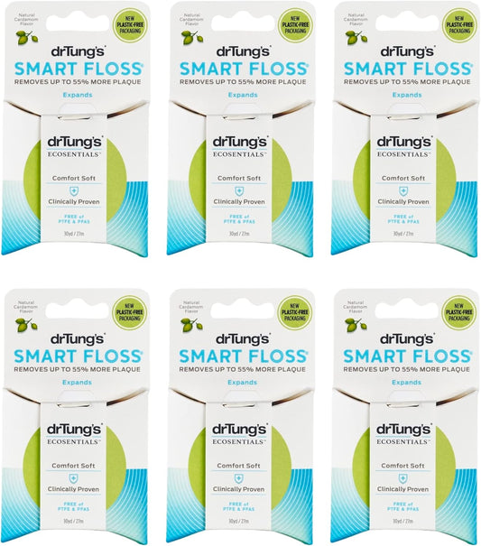 drTung's Smart Floss, 30 yds, Dental Floss - Natural Cardamom Flavor Colors May Vary (6 Pack)