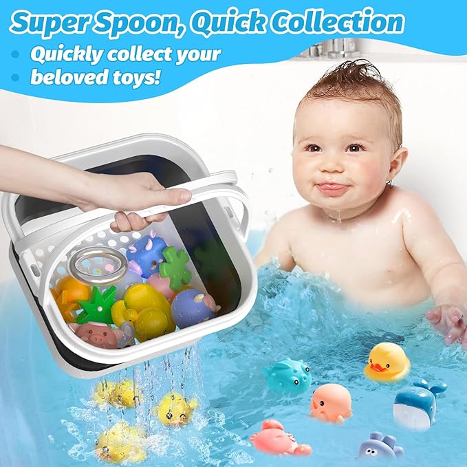 Anivia Foldable-Bath-Toy-Storage-Organizer, Bath Toy Holder with Removable Base, Quick-Drain-Drying Bathtub Toy Storage/Basket, Stand Up Bathroom Shower Toys Holder for Kids - Black
