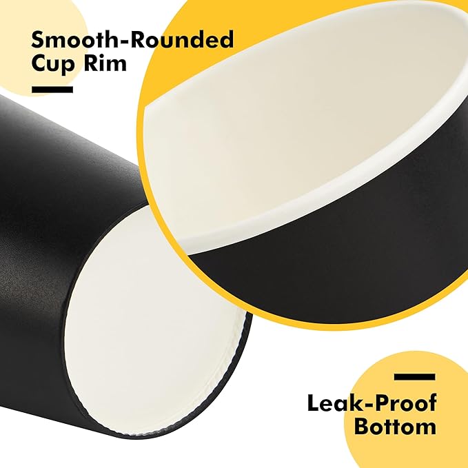 RACETOP 16 oz Paper Coffee Cups, 100 Pack Black Disposable Coffee Cups with Lids, Sleeves and Stirring Sticks, 16 oz Hot Coffee Cup for Hot Drinks, Parties, Picnic, Travel, and Events