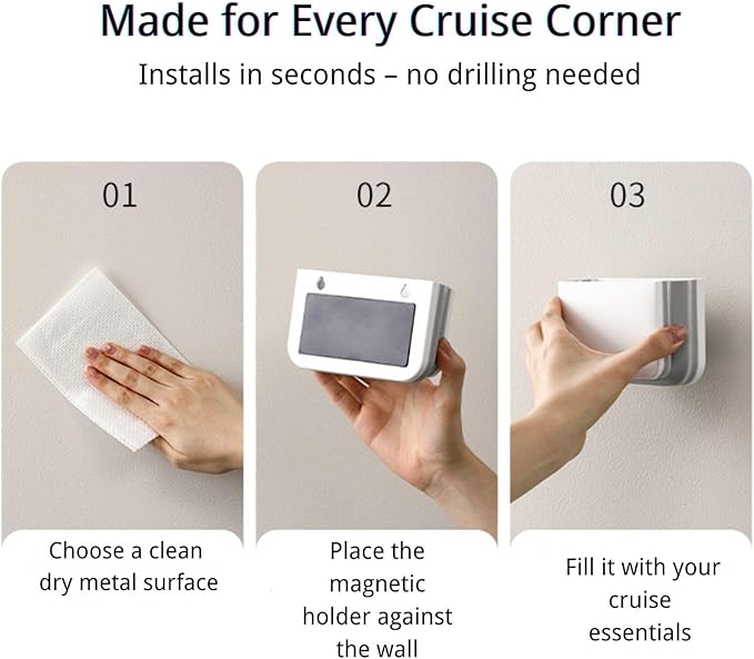 Cruise Magnetic Toothbrush Holder 2 Pack Cabin Walls, Foldable Toothbrush Organizer for Cruise Cabin Bathroom, Strong Magnet, No Drilling, Space-Saving Travel Essential