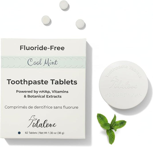 Cool Mint Fluoride-Free Toothpaste Tablets with Nano Hydroxyapatite | Natural Whitening, Enamel Strengthening, Plastic-Free & Travel-Friendly (1 Month Refill + Tin)