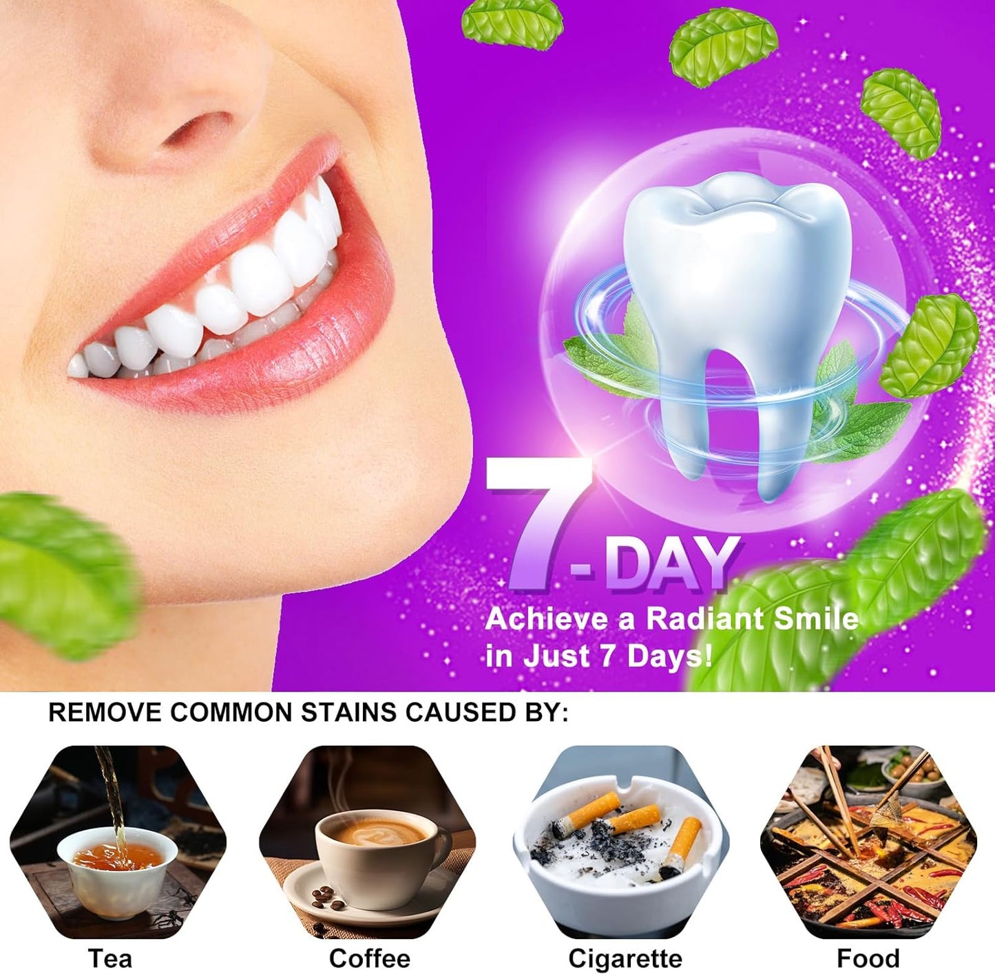 Teeth Whitening Strips,7-Day whitening Strips,Peroxide Free,Sensitive Teeth Whitener,Enamel Safe for Whiter Teeth,Deep Stains Removal,nstant Teeth Whitening Without The Harm (28pcs)