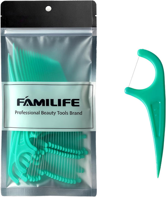 FAMILIFE Floss Picks 75 Count Mint Flavor, Dental Floss Picks for Adults & Kids, Strong Thread Flossers & Tooth Picks Flossers for Daily Oral Care Travel Floss Bag