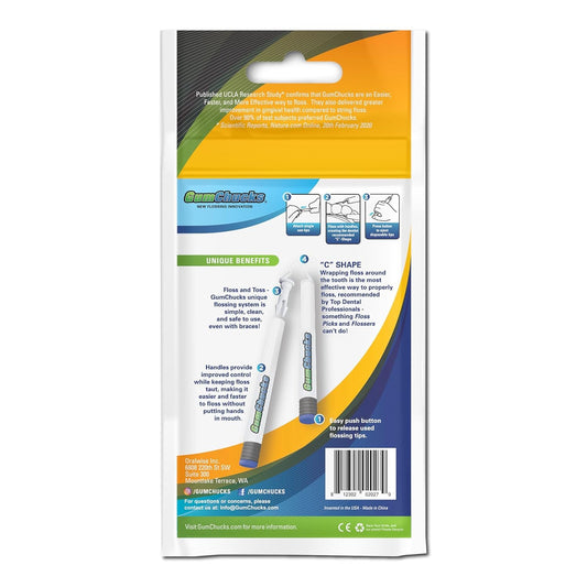 GumChucks Orthodontic Flossers Dental Floss - Floss for Braces - Brace Floss Picks - Gum Flossing Picks - Ortho Dental Flossers (Flossing Tips Bundle - 90 Tips)