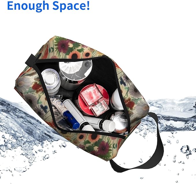 Colorful Floral Toiletry Bag for Women Men Portable Travel Wash Bag Waterproof Gym Shaving Toiletries Cosmetic Organizer Bag, Shower Bathroom Toiletries Accessories Makeup Bag with Handle