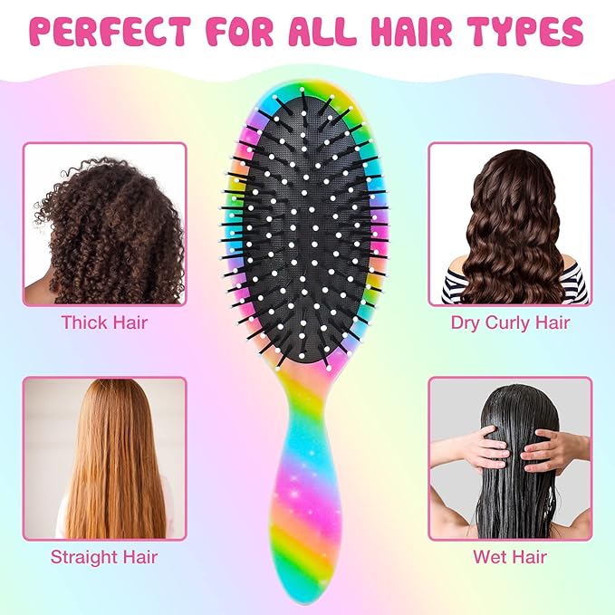Kids Hair Brush Girls, Toddler Wet Dry Detangling Hair Brush for Curly Thick Hair Pain-Free Comb Girls Kids Women Unicorn Mermaid