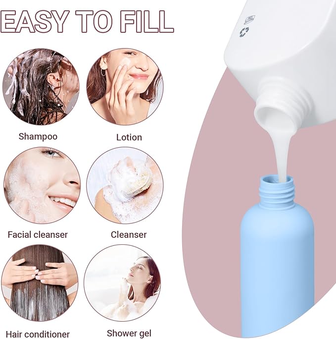 Travel Shampoo Bottle, Empty Plastic Squeeze Bottles 8.8oz with Flip Cap, Lotion Container for Toiletries Travel Size Shampoo and Conditioner
