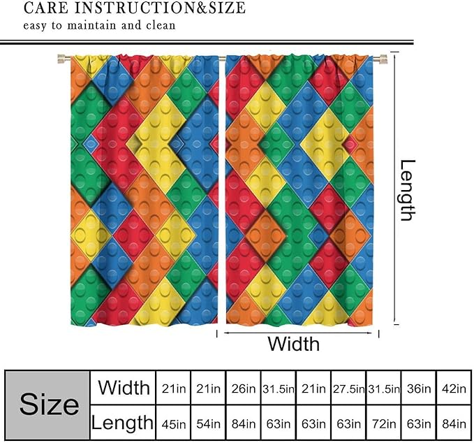 Kids Building Blocks Toy Curtains Boy Girl Room Printed Curtains Abstract Colorful Bricks Children's Nursery Curtains 42x45 Inches 2 Panels（Decor Curtains