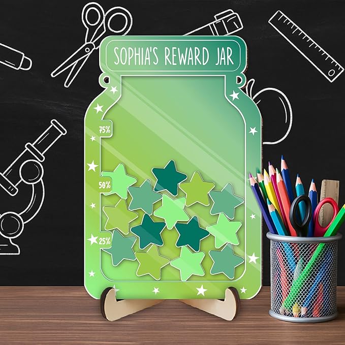 Custom Reward Jars for Kids - Magnetic Reward Jar for Classroom Behavior – Incentive Jar with Stars for Teachers & Kids – Class Rewards Chart, Potty Training, Behavior Management Tool, TT03