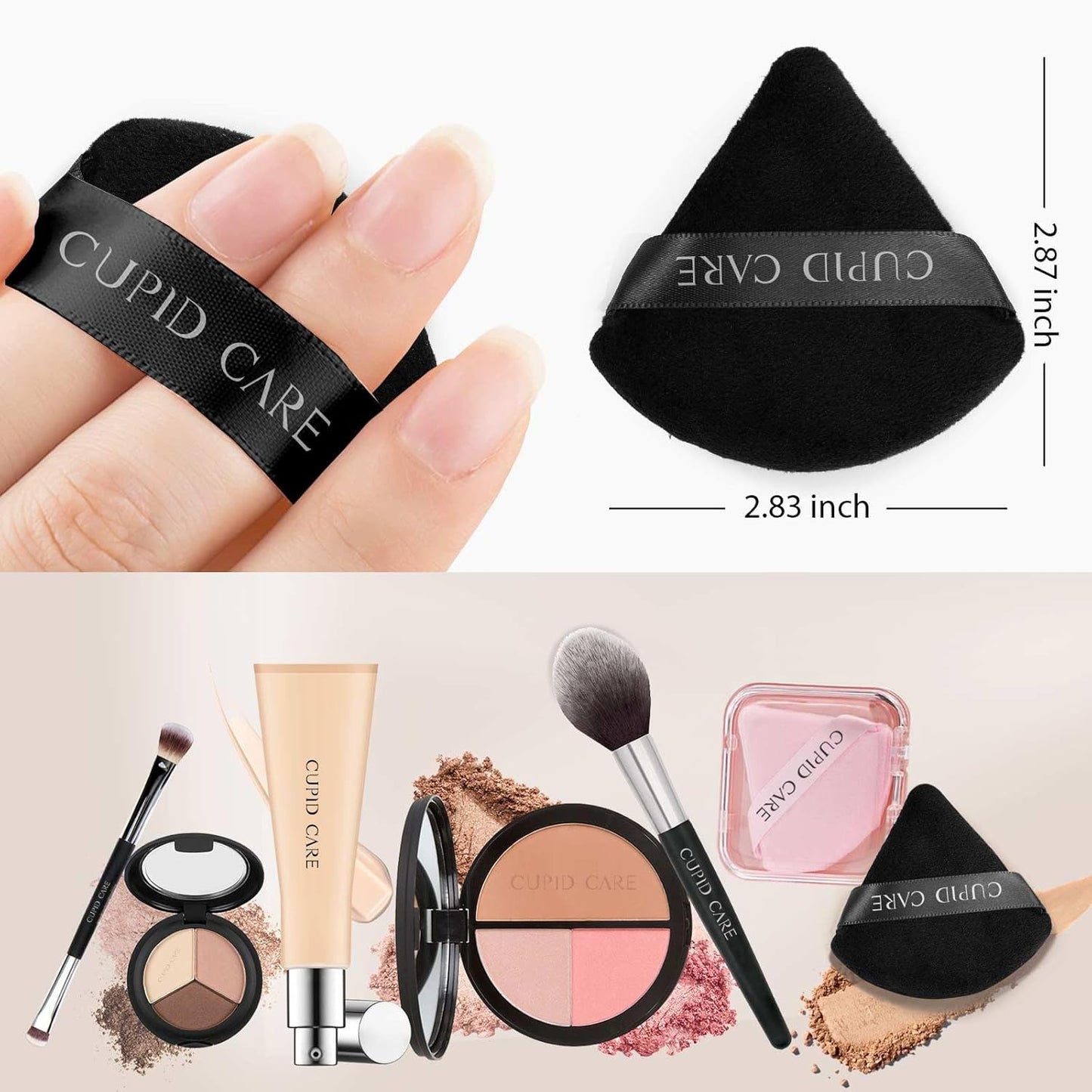 6 Pcs Triangle Powder Puff with 2 Travel Cases, Setting Powder Puffs for Face Powder and Foundation, Soft Velour Makeup Puff for Loose Powder Body Powder, Skin-Friendly, Beauty Makeup Tools