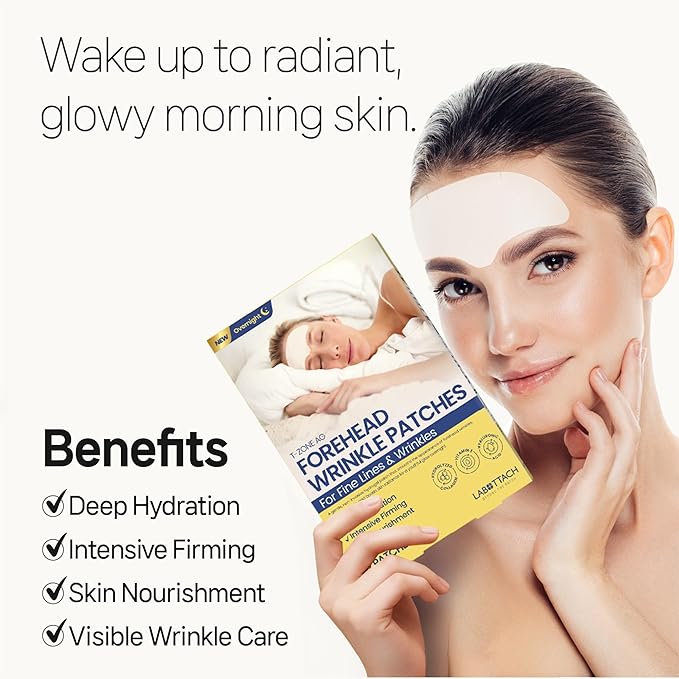 Labottach Forehead Wrinkle Patches Overnight 12ct Korean Hydrogel Anti Wrinkle Patches with Collagen and Vitamin E for Forehead Wrinkles and Frown Lines