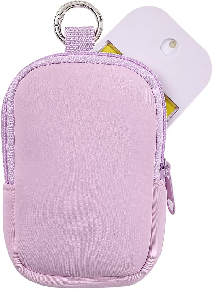 2Pcs Small Makeup Bag, Mini Portable Travel Cosmetic Bag, Soft Neoprene Makeup Pouch with Zipper, Fashion Accessory with Snap Hook, Cute Coin Purse Lipstick Cosmetic Travel Organizer(Black+ Purple)