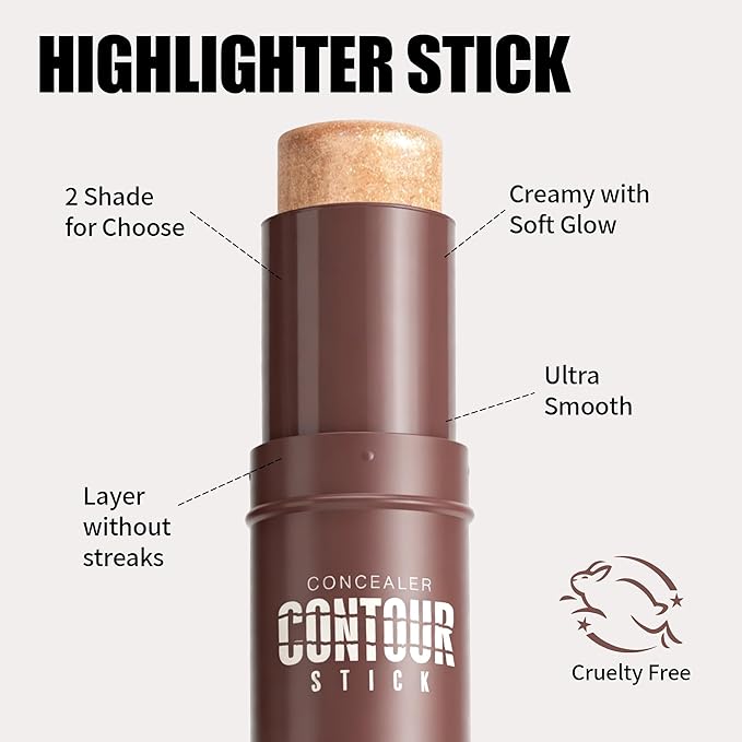 Highlighter Stick, Sheer Glow Cream Highlighter for Natural Radiant Skin, Blendable & Buildable Color, Non Caking, Long Lasting, SweatProof & Cruelty-Free, For All Skin Tones (01 Pearl Shimmer)