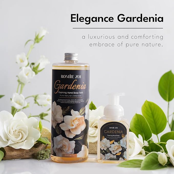 ROMIIE ZOI Hand Soap Refills Foaming, Gardenia Scent Natural Plant Moisturizing Foam Soap Refills with Dispenser 1 L/ 33.8 FL OZ(Pack of 3)