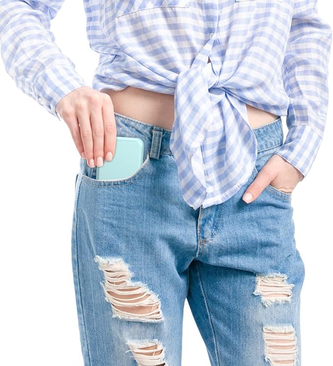 WOBSION Small Mirror with Lights,LED Compact Makeup Mirror,1x/3x Mini Travel Mirror with Magnification,Portable for Purse,Pocket,Gifts for Girls,Cyan