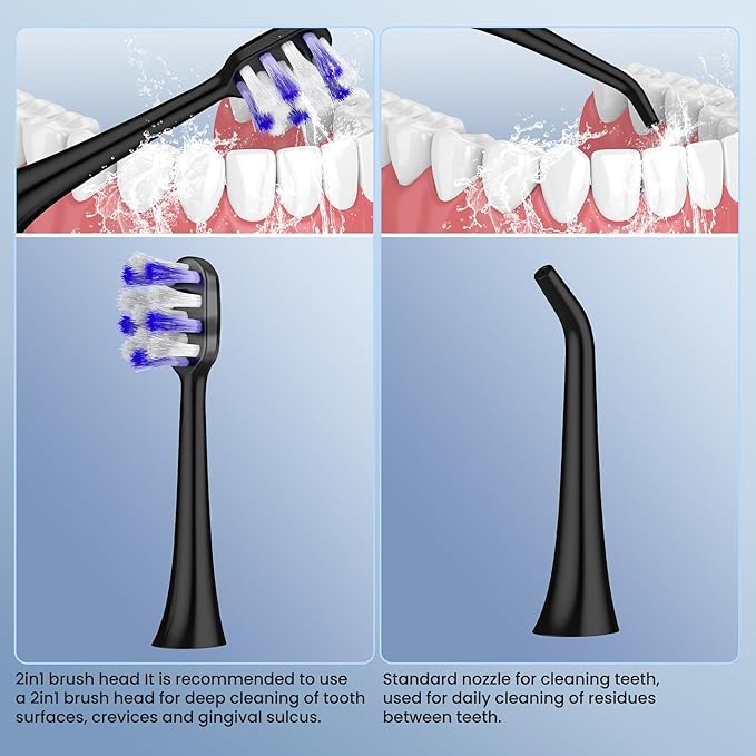 Portable Water flosser with Electric Toothbrush, 2 in 1 Teeth Cleaning Kit, Electric Toothbrush and flosser Combo, Water Flosser for Travel and Home (Black)