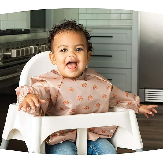 Tiny Twinkle Long Sleeve Bib for Babies & Toddlers – Waterproof Smock Bib for Eating – Machine Washable & Mess-Proof, Baby Feeding Essential & Shower Must-Have(Boho Rainbow, 2-4Y)