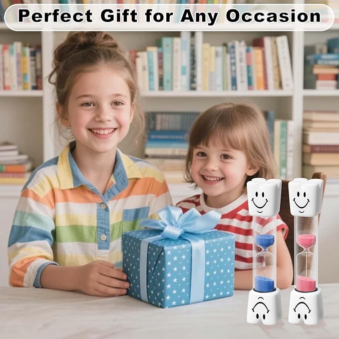 2 Minute Sand Timer for Kids, Small Blue Smiley Acrylic Hourglass Sand Clock Set, Plastic Glass Mini Sandglass for Toothbrush Classroom Games Kitchen (Pack of 2)