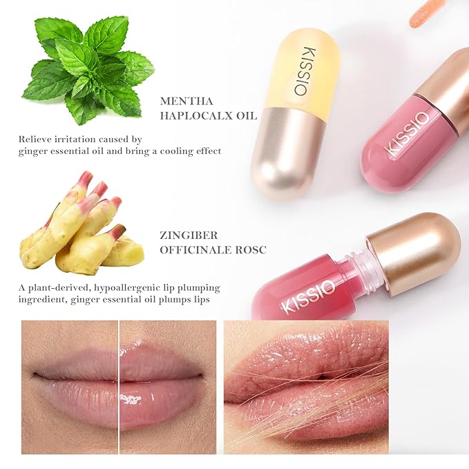 KISSIO Lip Plumper,Color Lip Plumper Gloss,Lip Enhancer,Plant Extracts Plumping Lip Serum,Moisturizing Lip Gloss for Fuller Lips and Hydrated Beauty Lips 5.5ml (03 Lakeside)