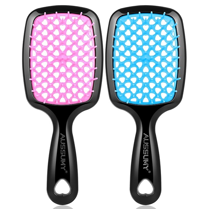 2 Pack Vented Detangling Hair Brush - Detangler Hairbrush with Soft Bristles for Effortless Tangle Free - Ideal for Wet Dry or Damaged Hair for Women Men Kids -Mixed Colors