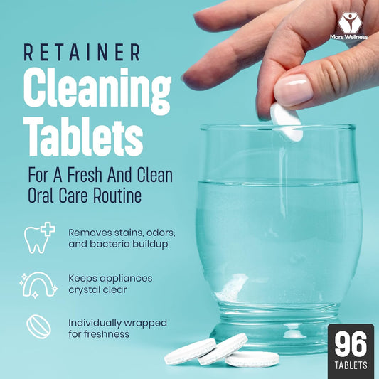 Mars Wellness Retainer Cleaner Tablets - 96 Count Denture Cleaning Tablets, Mouthguard Cleaner, Effectively Removes Odors and Stains, Fresh Oral Hygiene Solution