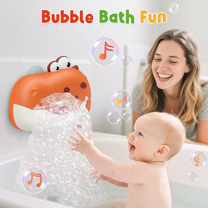 Baby Bath Toys, Rechargeable Dinosaur Bath Bubble Machine with Music, Bathtime Bathtub Toys for Toddlers Christmas Birthday Gifts, Bubble Maker Toys for Kids Ages 1-3 4-8 Baby Gifts (Red)