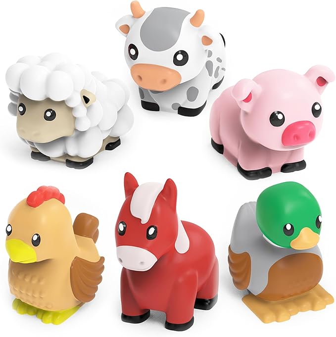 Tub Works® Barnyard™ Mold Free Bath Toys, 6 Pack | Sealed, No Hole Bath Toys Design Keeps Moisture Out | Soft, Squeezable & Float on Water | Farm Animals Baby & Toddler Bathtub Toys | Baby Pool Toys