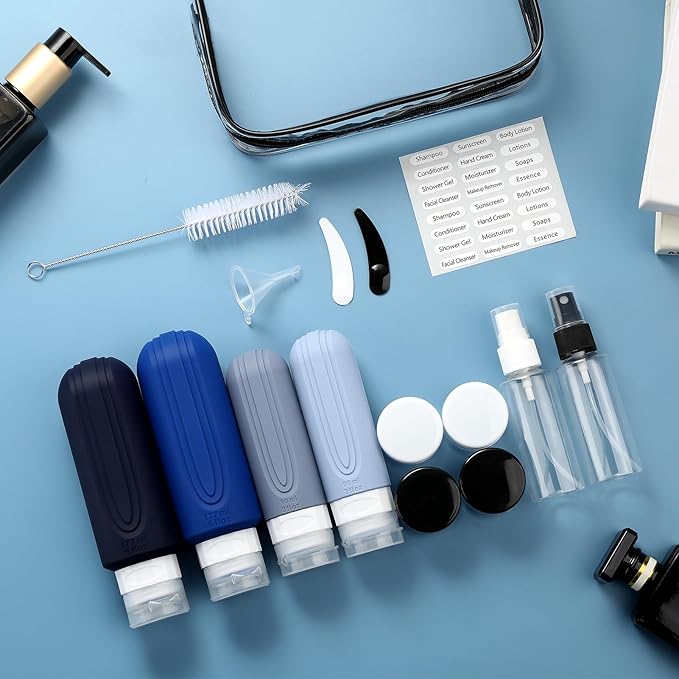 16 Pack Travel Bottles for Toiletries, Oversize 6oz Silicone Travel Containers, Leak Proof Refillable Liquid Shampoo And Conditioner Travel Essentials