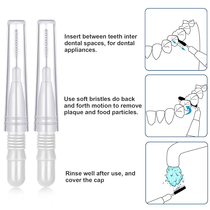 BBTO 100 Pcs Braces Dental Brush Flosser for Cleaner Interdental Brush Toothpick Tooth Flossing Head Oral Dental Toothpick Cleaners Cleaning Tool(White)