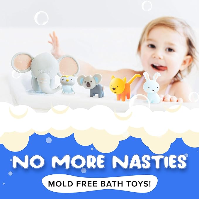 SplashEZ Bath Toys for Toddlers, Mold Free Bath Toys for Kids & Toddlers, No Hole for Bathtub, Pool, Shower Boys & Girls, 5 Animals