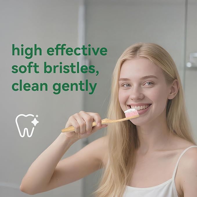 Bamboo Toothbrushes for Adults, BPA Free Bristles, Medium Soft, 5 PCS Bamboo Toothbrush for Dental Hygiene, Gum Care, Compostable, Eco Friendly, Compostable and Sustainable (Pink)