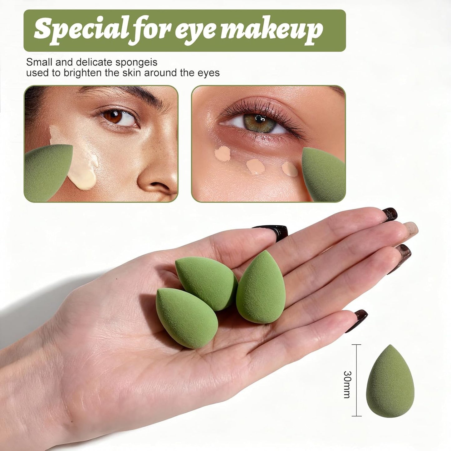 Makeup Sponge Set BS-MALLTriangle Puff 14 Pcs for Liquid, Cream, and Powder, Multi-colored Makeup Sponges and Mini Makeup Sponge (Green Red)