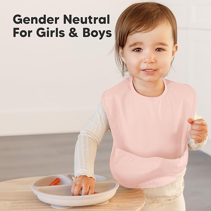 3-Pack Waterproof Baby Bibs for Eating - Lightweight Toddler Feeding Bibs with Large Food Catcher, Mess Proof, Food-Grade Baby Eating Essentials, Easy to Put On & Clean (Butterflies)