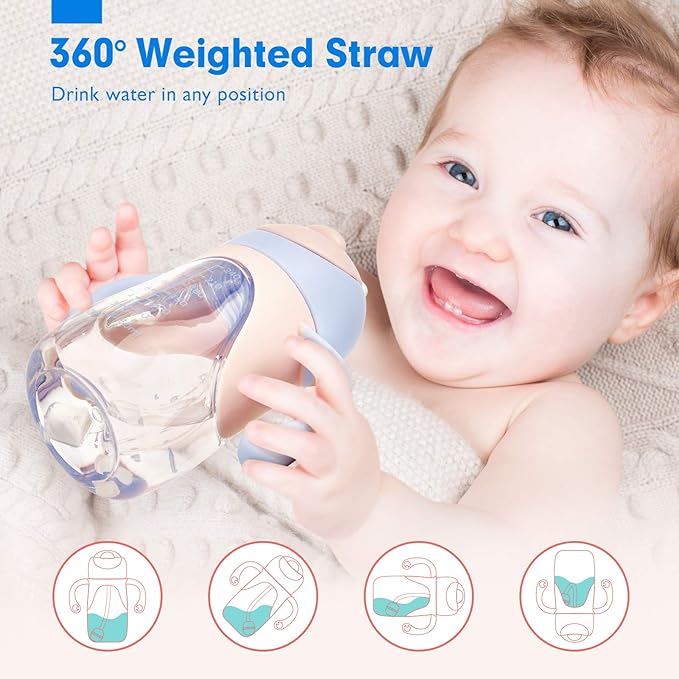 hahaland Sippy Cups for Baby 6-12 Months - 2 in 1 Spout & Straw Unicorns Sippy Cups for Toddlers 1-3 No Spill Transition Weighted Straw Cup (1 Cup with 2 Nipples) Baby First Christmas Gifts