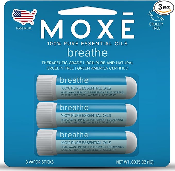 MOXE Breathe | Himalayan Salt Inhaler | Help Clear Congestion, Boost Focus and Improve Breathing | Natural Aromatherapy | Peppermint, Lavender and Tee Tree Essential Oil (3 Pack)