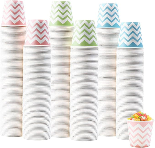 Tamone 600 Pack 3 oz Paper Cups - Small Bathroom Cups, Mini Wave Design Disposable Cups, Pink, Green, Blue - Mouthwash Cups for Valentine's, Picnic, BBQ, Travel, Home, Event